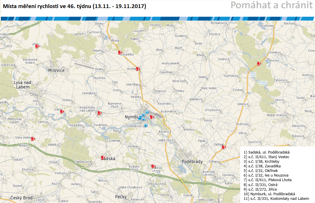 Mapa míst měření rychlosti na 46. týden